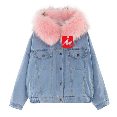 Chaqueta pesada del dril de algodón de la piel del botón del invierno del Dama de Chamarra de las chaquetas del dril de algodón del bordado de Mezclilla