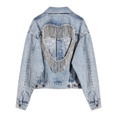 Las chaquetas del dril de algodón del bordado del diamante artificial ahuecaron la chaqueta de gran tamaño de las señoras