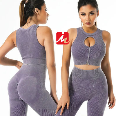 Sujetador deportivo de 5 piezas y mallas para mujer Conjuntos de fitness acanalados sin costuras Ropa deportiva