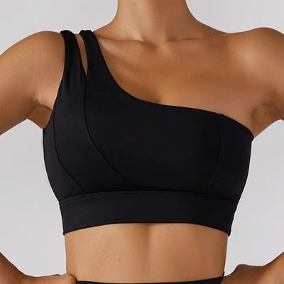 Correa de hombro oblicua única Mujeres Yoga Fitness Ropa interior Tubo de soporte de alto impacto