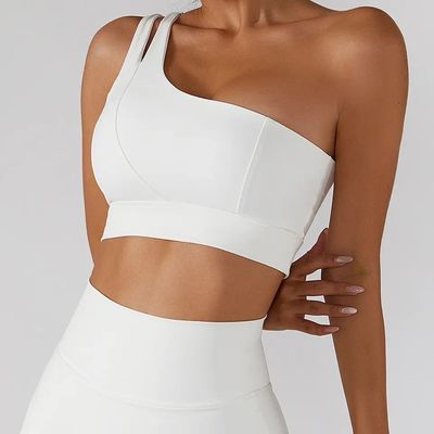 Correa de hombro oblicua única Mujeres Yoga Fitness Ropa interior Tubo de soporte de alto impacto