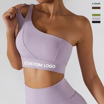 Correa de hombro oblicua única Mujeres Yoga Fitness Ropa interior Tubo de soporte de alto impacto