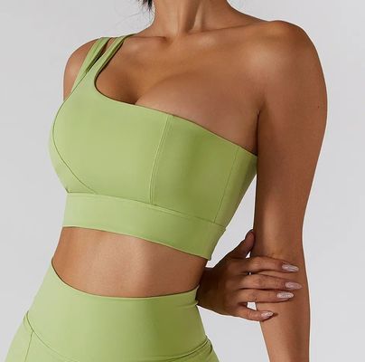 Correa de hombro oblicua única Mujeres Yoga Fitness Ropa interior Tubo de soporte de alto impacto