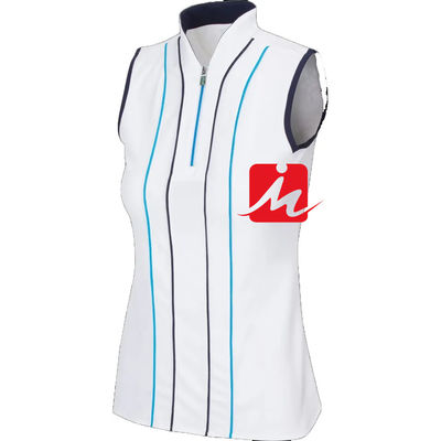 Cremallera del polo de las mujeres del cuello del soporte 1/4 en la impresión de encargo media sin mangas